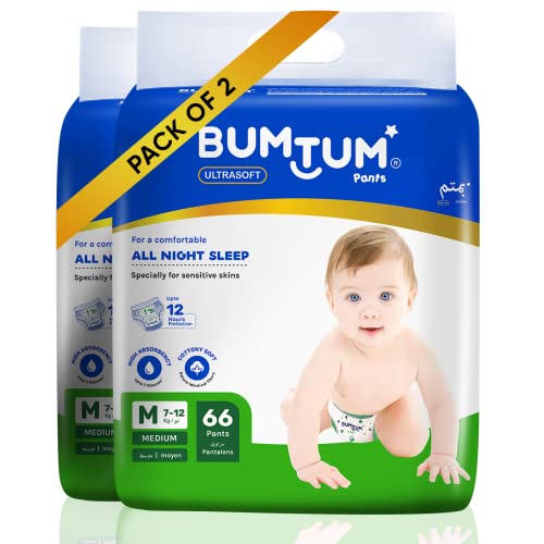 Bumtum Baby Diaper Pants, Double Layer Leakage Protection, 7 to 12 Kg, Pack of 2