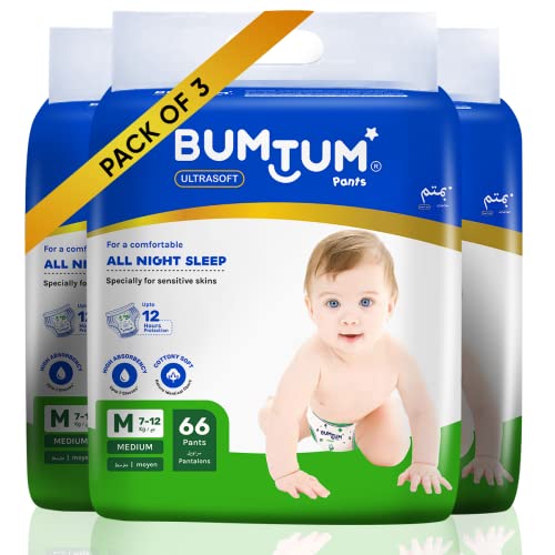 Bumtum Baby Diaper Pants, Double Layer Leakage Protection, 7 to 12 Kg, Pack of 3