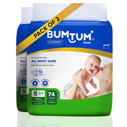 Bumtum Baby Diaper Pants, Double Leakage Protection, 4 to 8 Kg, Pack of 2