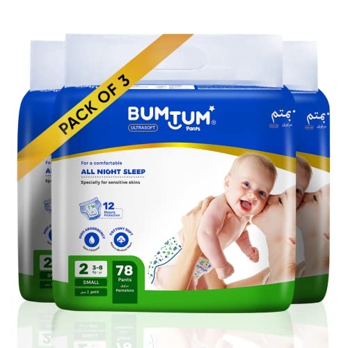 Bumtum Baby Diaper Pants, Double Leakage Protection, 4 to 8 Kg, Pack of 3