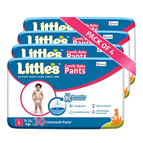Littles Baby Pants Diapers with Wetness Indicator, Pack of 4