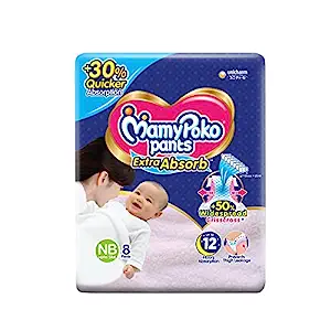 MamyPoko Pants Extra Absorb NB Unisex Baby, Pack of 8