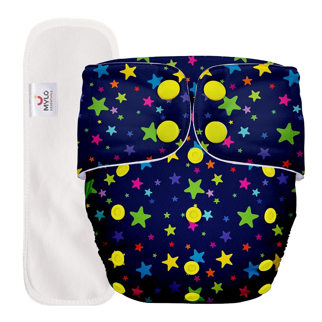 Mylo Baby Adjustable Washable & Reusable Cloth Diaper With Dry Feel, Absorbent Insert Pad (3M-3Y)