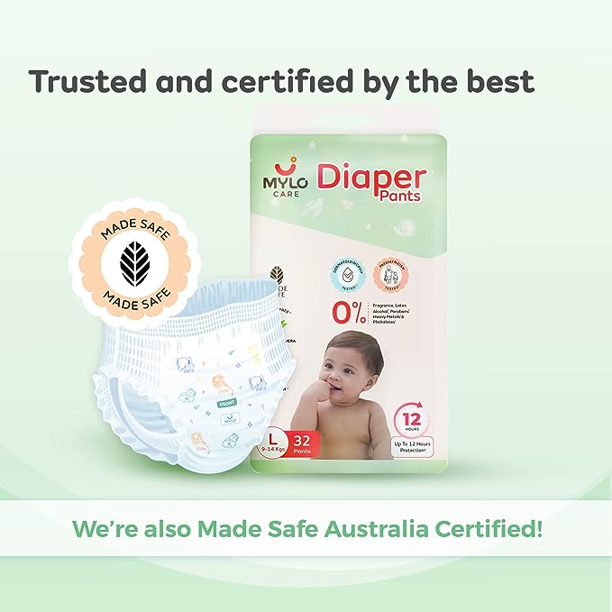 Mylo Care Baby Diaper Pants Large (L) 9-14 kgs with Aloe Vera Lotion (32 count)