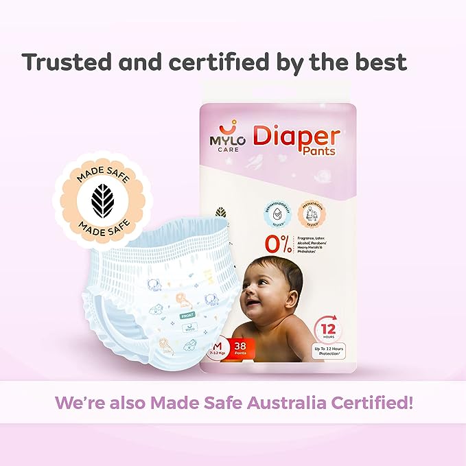Mylo Care Baby Diaper Pants Medium (M) 7-12 kgs with Aloe Vera Lotion (38 count)