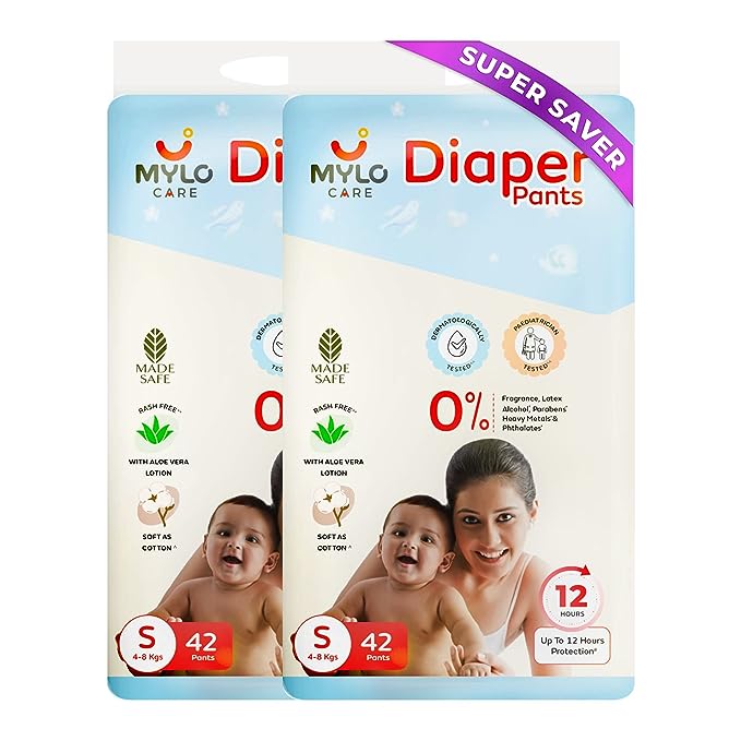 Mylo Care Baby Diaper Pants Small (S) 4-8 kgs with ADL Technology (84 Count)