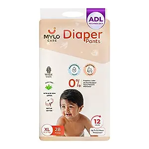 Mylo Care Baby Diaper Pants X-Large (XL) 12-17 kgs with Aloe Vera Lotion (28 count)