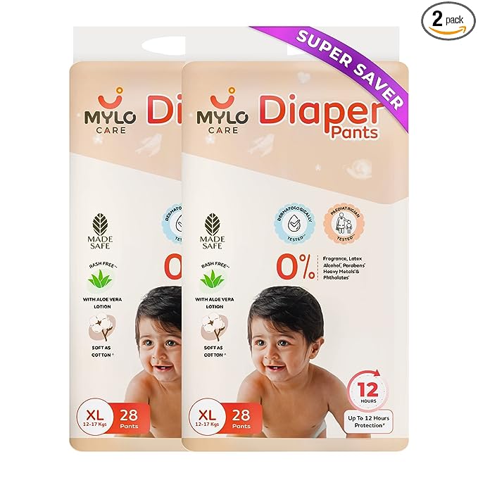 Mylo Care Baby Diaper Pants X-Large (XL) 12-17 kgs with Aloe Vera Lotion (56 count)