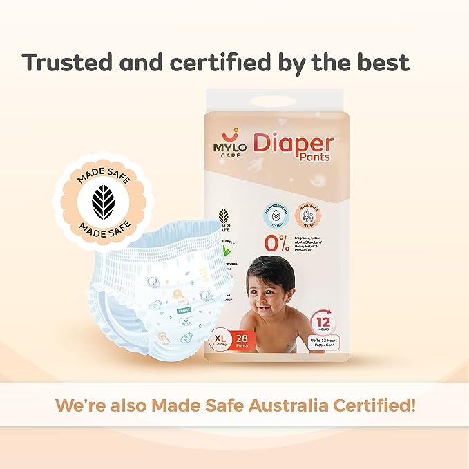 Mylo Care Baby Diaper Pants X-Large (XL) 12-17 kgs with Aloe Vera Lotion (56 count)