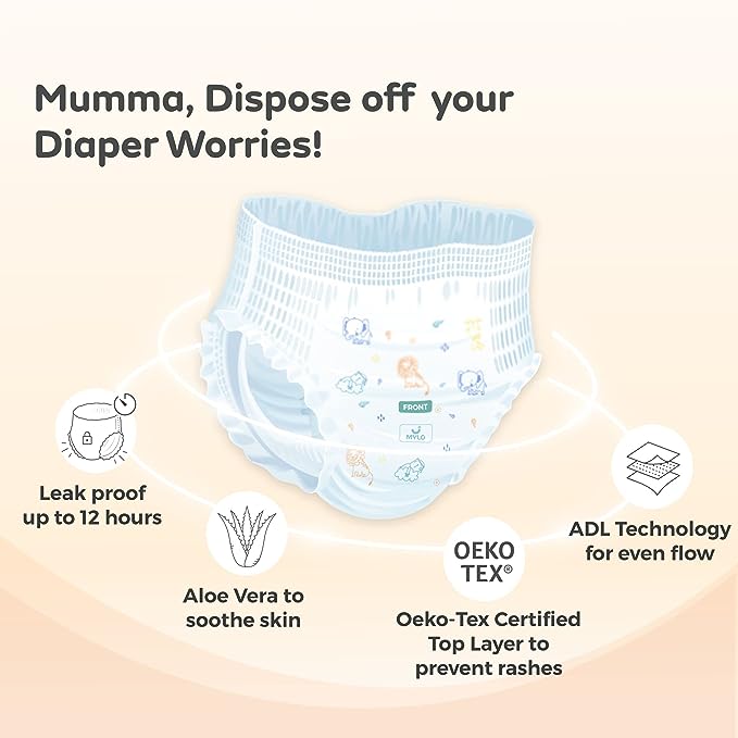Mylo Care Baby Diaper Pants X-Large (XL) 12-17 kgs with Aloe Vera Lotion (84 count)