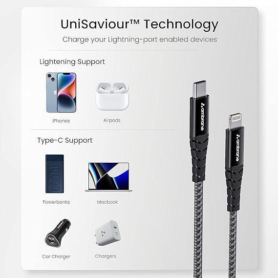 Ambrane Type-C to Lightning Cable
