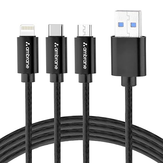 Ambrane Unbreakable 3 in 1 USB Fast Charging Multipurpose Cable