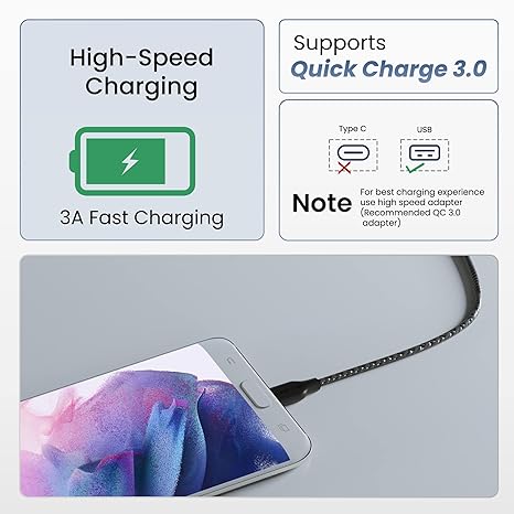 Ambrane Unbreakable Braided Micro USB Cable | 60W 3A Fast Charging