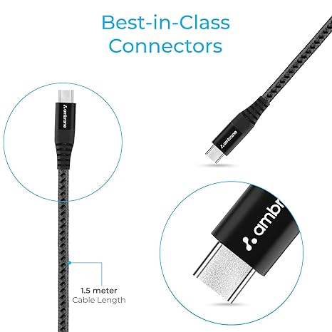 Ambrane Unbreakable Fast Charging 15m Braided Type C to Type C Cable