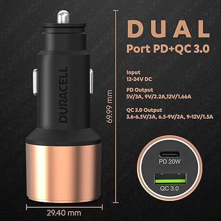 Duracell 38W Fast Car Charger Adapter
