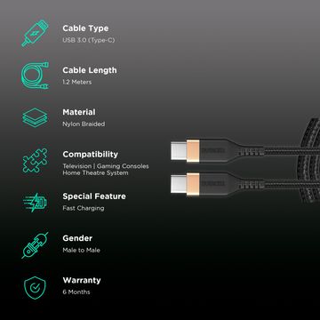 Duracell USB Type C 3A Braided Sync & Fast Charging Cable