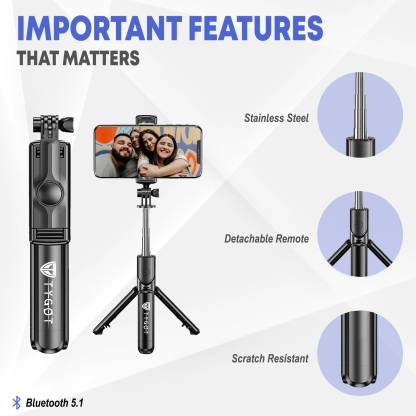 Tygot Bluetooth Extendable Selfie Sticks with Wireless Remote and Tripod Stand