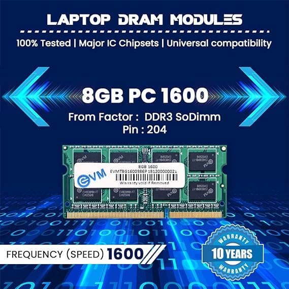 EVM 8GB DDR3 Laptop RAM | 1600 MHz SODIMM Memory
