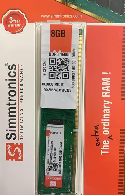 Simmtronics 8GB DDR3 Desktop RAM | 1600 MHz Memory