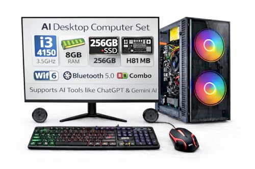 Ai Ready Desktop Computer Set With 20inch Led Monitor Core I3-4130 3.4Ghz | Wifi 6 | Bluetooth 5.0 | Rgb Combo | Supports Ai Tools Like Chatgpt & Gemini Ai
