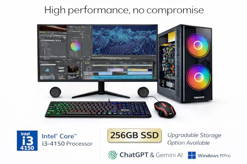 Ai Ready Desktop Computer Set With 20inch Led Monitor Core I3-4130 3.4Ghz | Wifi 6 | Bluetooth 5.0 | Rgb Combo | Supports Ai Tools Like Chatgpt & Gemini Ai