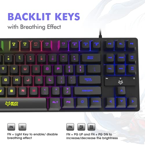 EvoFox Fireblade Gaming Wired Keyboard with LED Backlit, 19 Anti-Ghosting Keys and Windows Lock Key (TKL)