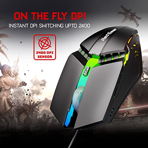 Redgear A-10 Wired Gaming Mouse with RGB LED, Lightweight and Durable Design, DPI Upto 2400, Black