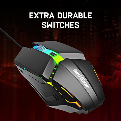 Redgear A-10 Wired Gaming Mouse with RGB LED, Lightweight and Durable Design, DPI Upto 2400, Black