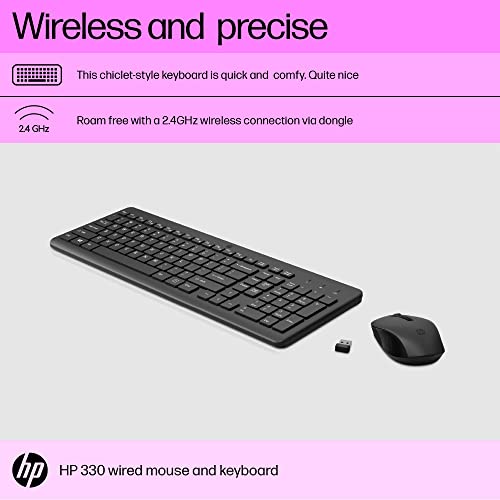 HP 330 Wireless Black Keyboard & Mouse Set with Numeric Keypad, 24GHz Wireless Connection and 1600 DPI