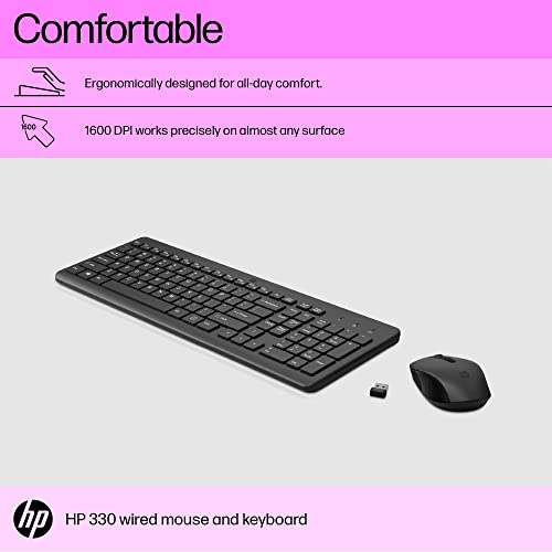 HP 330 Wireless Black Keyboard & Mouse Set with Numeric Keypad, 24GHz Wireless Connection and 1600 DPI