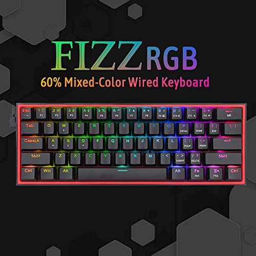Redragon K617 Fizz 60 percentage Wired RGB Gaming Keyboard, 61 Keys Compact Mechanical Keyboard