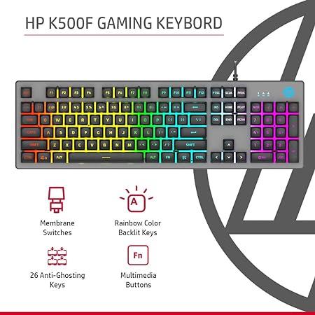 HP K500F Backlit Membrane Wired Gaming Keyboard