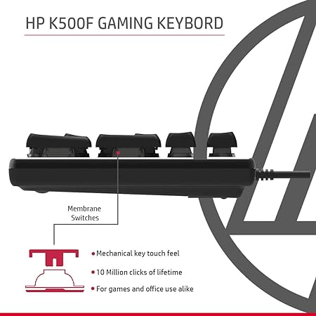 HP K500F Backlit Membrane Wired Gaming Keyboard