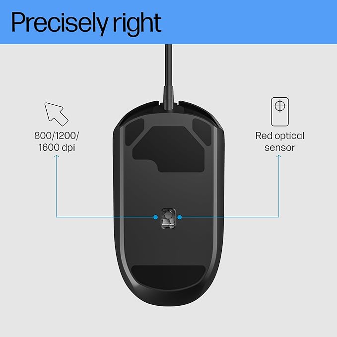 HP M070 Ergonomic Wired Mouse with 15M USB Cable