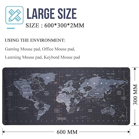 INOVERA World Map Anti-Slip Extended Desk Mat