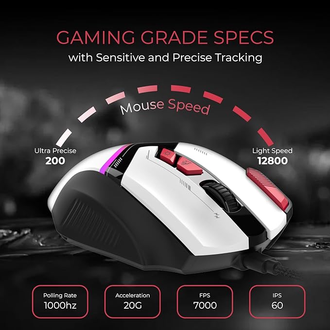 Amkette DPI 200-12800 EvoFox Blaze Programmable Gaming Mouse with 1000Hz Polling Rate Gaming Grade Sensitive