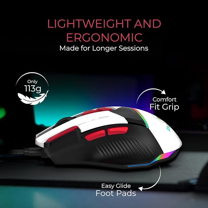 Amkette DPI 200-12800 EvoFox Blaze Programmable Gaming Mouse with 1000Hz Polling Rate Gaming Grade Sensitive