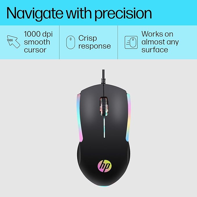 HP M160  1000 DPI Wired Gaming Optical Mouse with LED Backlight