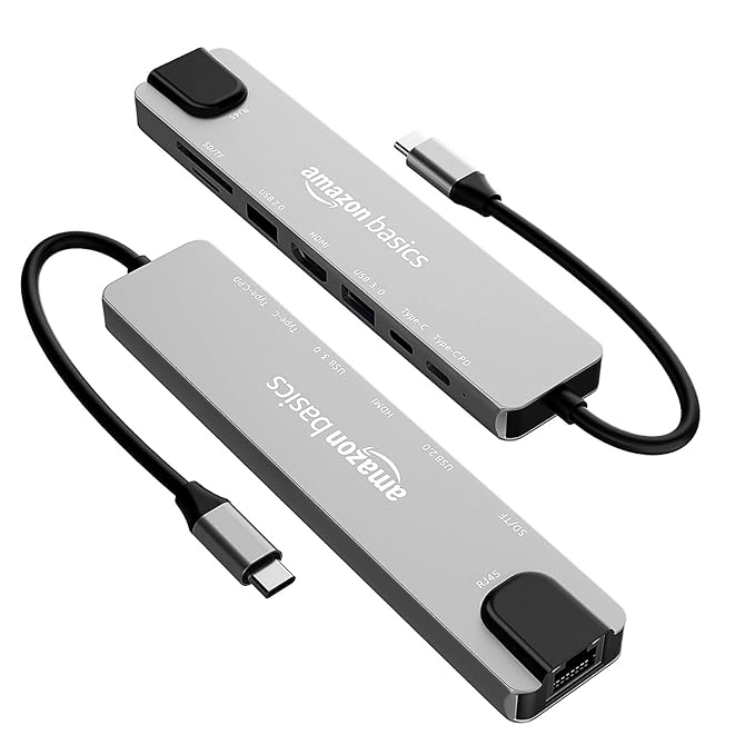 Amazon Basics Usb-C Hub Dock 8-In-1 Hdcp Aluminium Type-C Adapter With 4K Hdmi Port | Ethernet 100Mbps Port | Usb 3.0 Port | Grey