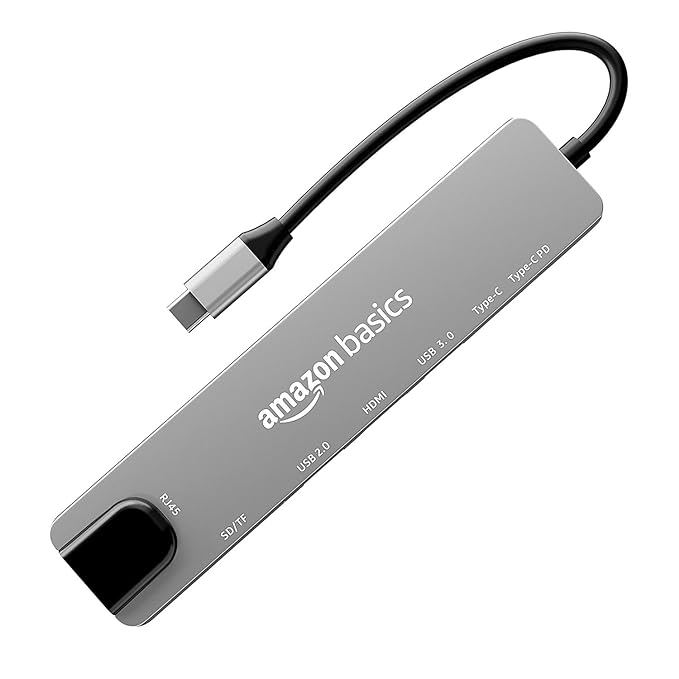 Amazon Basics Usb-C Hub Dock 8-In-1 Hdcp Aluminium Type-C Adapter With 4K Hdmi Port | Ethernet 100Mbps Port | Usb 3.0 Port | Grey