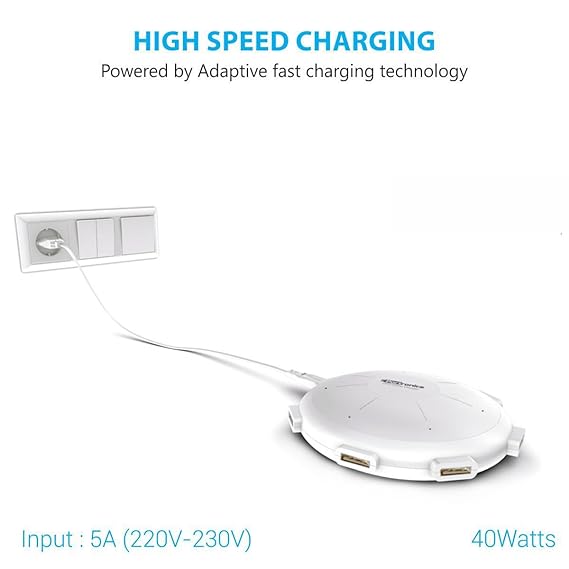 Portronics Por 343 Ufo Usb Home Charger 6 Ports 8A Charging Station For Smartphones And Tablets | White