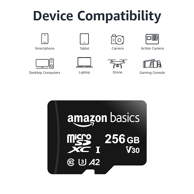 Amazon Basics 256Gb Microsdxc Memory Card with Full Size Adapter