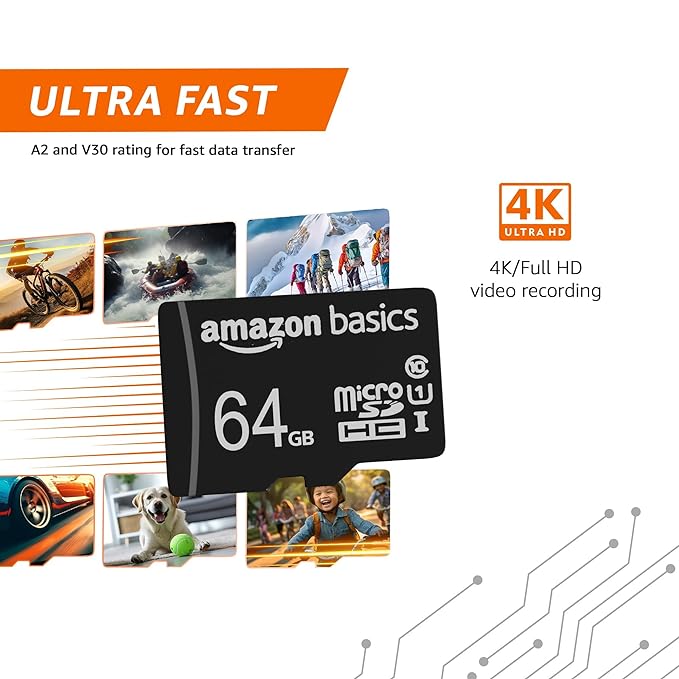 Amazon Basics Ultra Fast 64GB Micro SD Card with Adapter