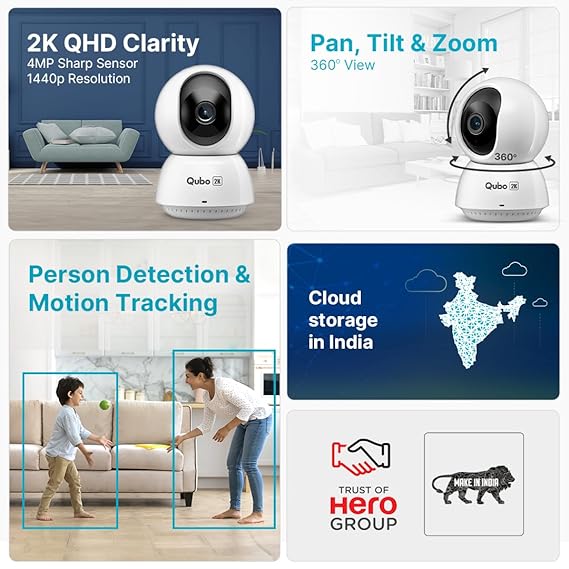 Qubo Smart 360 Ultra 2K 4MP 1440p WiFi Ethernet CCTV Security Camera