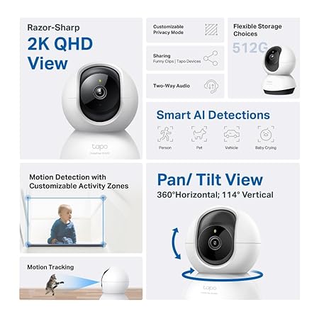 TP-Link Tapo C220 Tilt Smart AI 2K 4MP QHD 1440p Home Security Wi-Fi Camera
