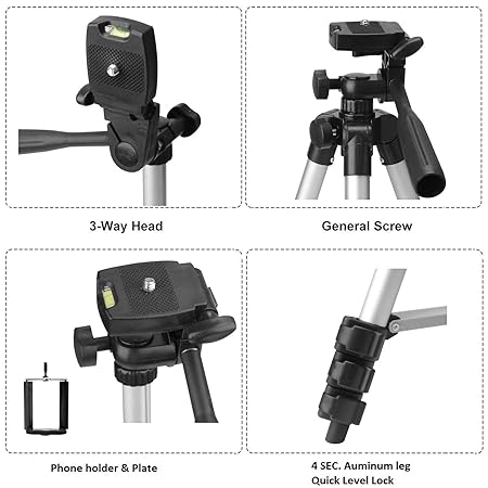 Tygot Adjustable Aluminium Alloy Tripod Stand Holder for Mobile Phones & Camera
