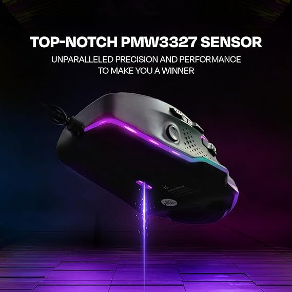 Kreo Hawk Gaming Mouse with Programmable Buttons & RGB Lighting Top Pixart Sensor