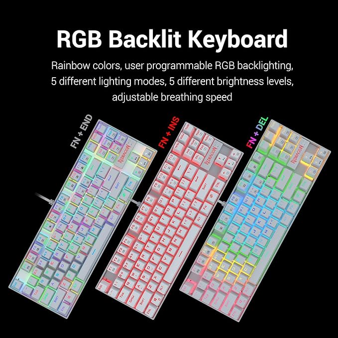Redragon K552W-RGB 60% Mechanical Gaming Keyboard Compact 87 Key Mechanical Computer