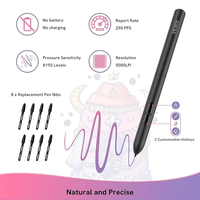 VEIKK S640 V2 Pen Tablet 6 x 4 Inch Graphic Drawing Tablet with Battery Free Passive