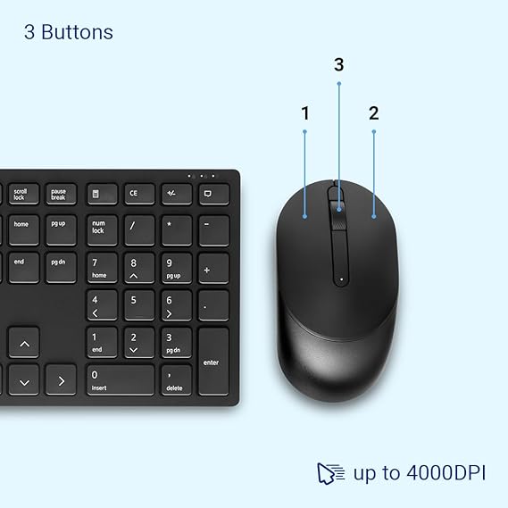Dell KM5221W RF 2.4GHz Wireless Keyboard with 12 Programmable Keys and 3 Button Optical Mouse Combo